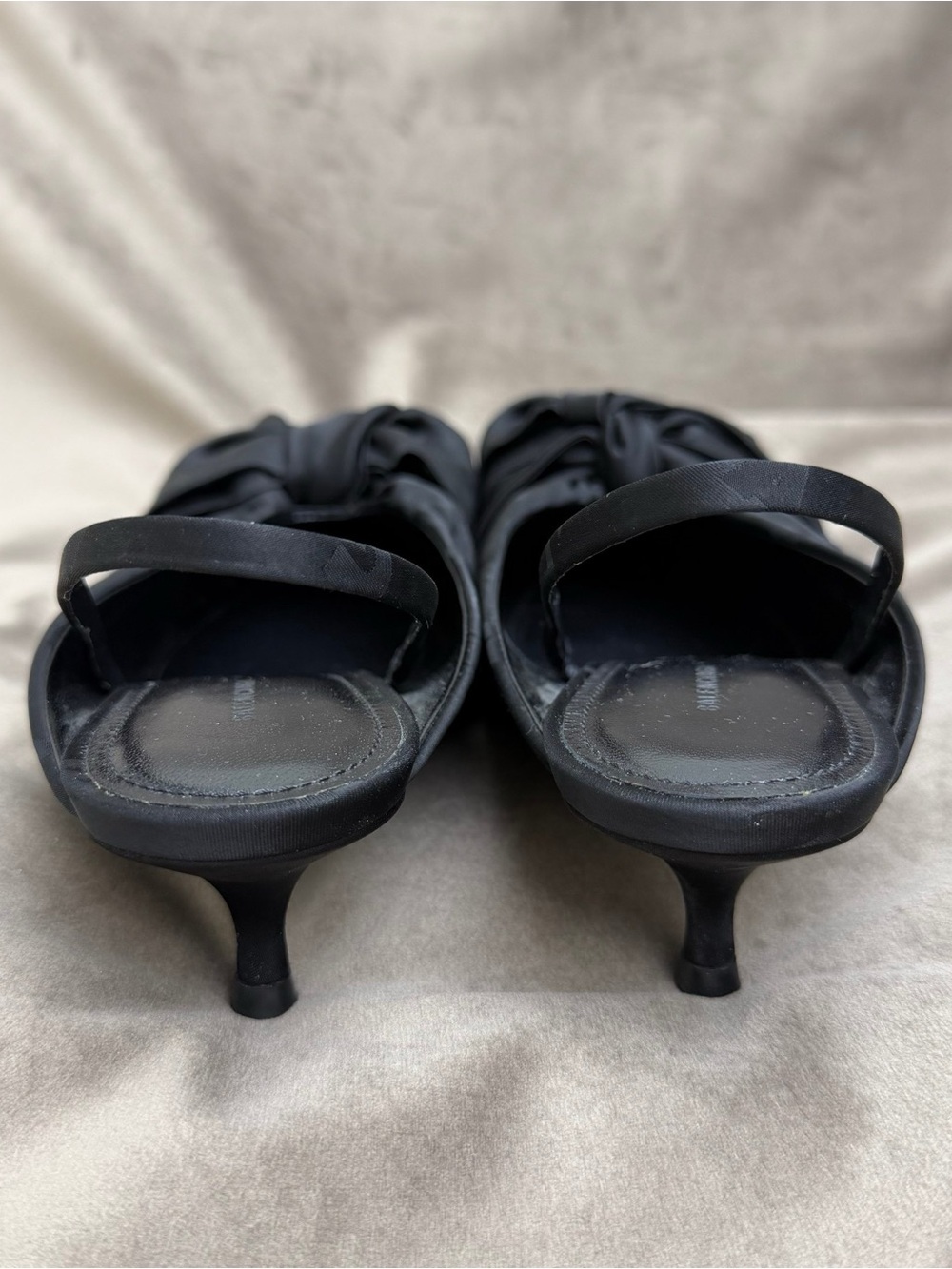 Balenciaga Black Satin Bow Pointed Slingback Heels - Picture 4 of 6